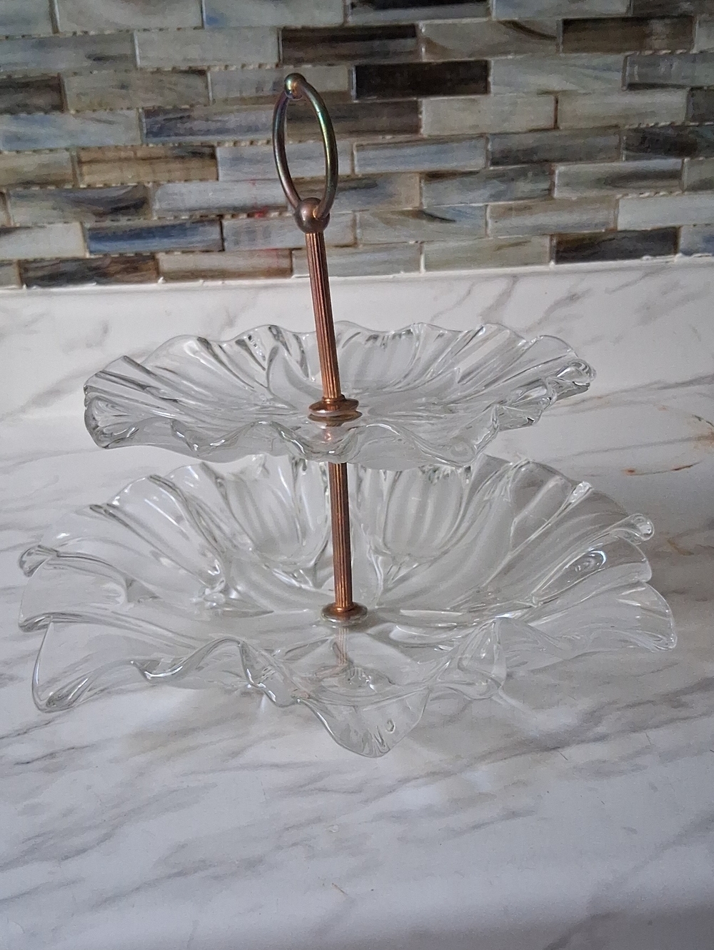 vintage 2 tier candy dish  glass
